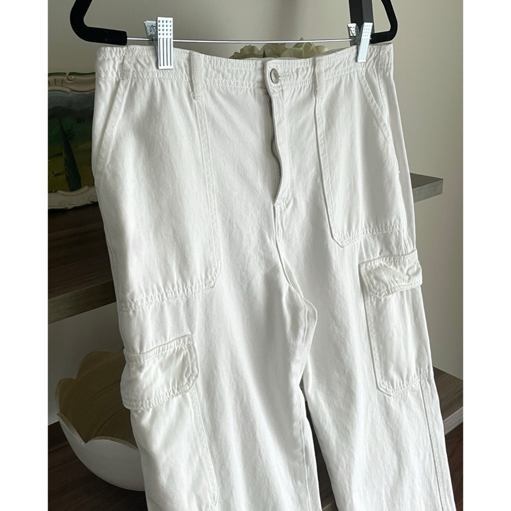 TALULAH Women's 100% Cotton White Cargo Pants, Large - Picture 3 of 12